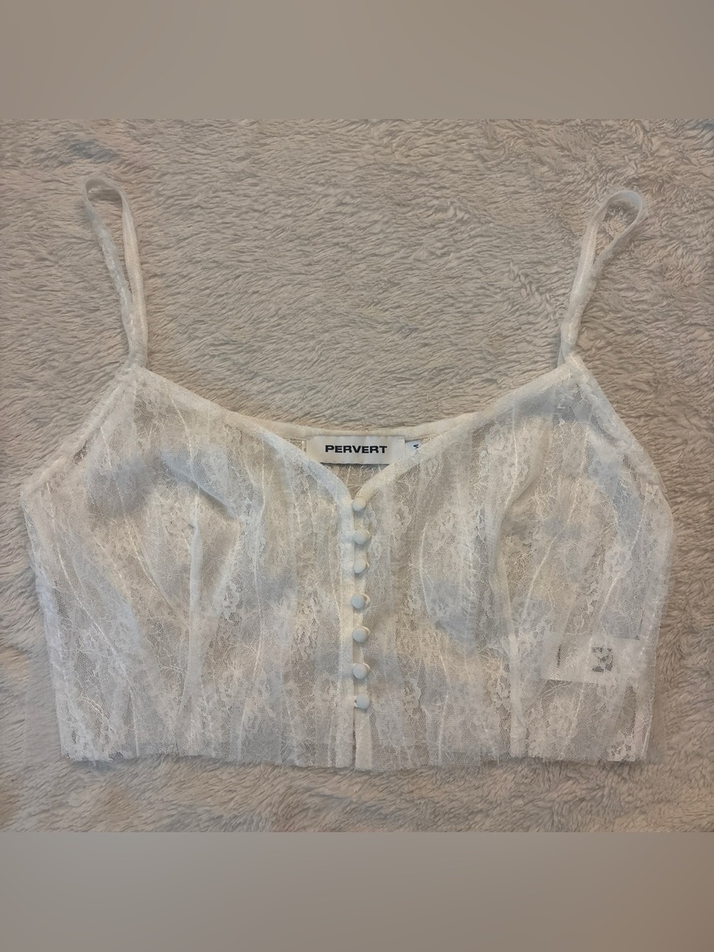 Pervert Lace Button-Front Cropped Cami - Picture 2 of 7